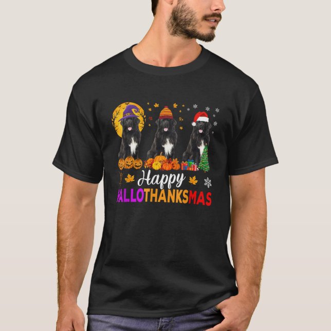 Newfoundland Dog Halloween Christmas Hallothanksma T-Shirt (Vorderseite)