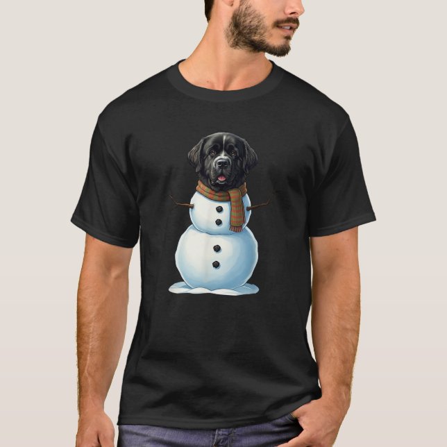 Newfoundland Dog Snowman Scarf Christmas Womens Me T-Shirt (Vorderseite)