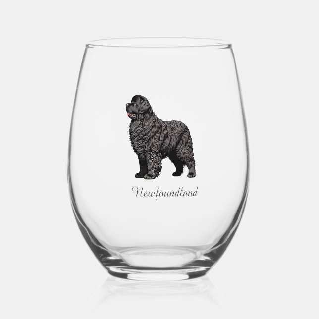 Newfoundland Dog Stemless Wine Glass Weinglas Ohne Stiel (Vorderseite)