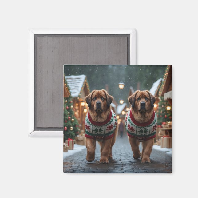 Newfoundland Dogs Christmas Snow Holiday Magnet (Vorderseite/Rückseite)