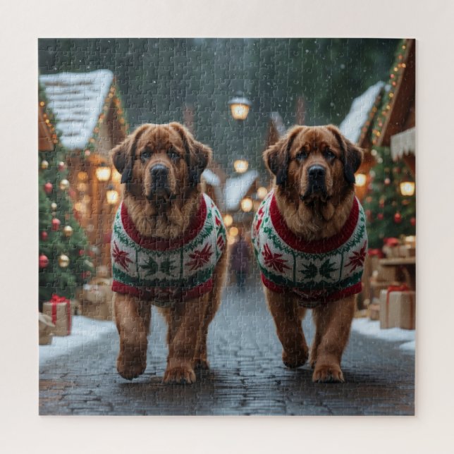 Newfoundland Dogs Christmas Snow Holiday Puzzle (Vertikal)