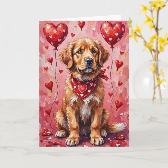 Newfoundland Valentine’s Day Dog with Hearts Red Karte (Gelbe Blume)