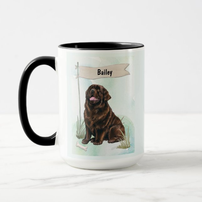 Newfoundland Watercolor Personalized Dog Tasse (Links)