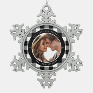 Newi Wed Erste Weihnachtsfeier Verheiratetes Foto  Schneeflocken Zinn-Ornament
