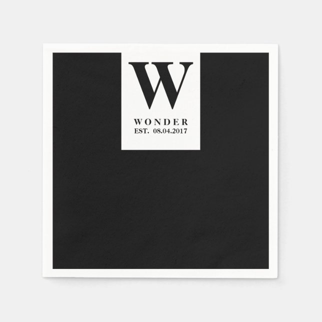 Newly Wed Monogram black minimalist Wedding  Serviette (Vorderseite)