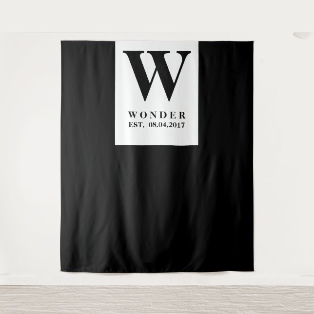 Newly Wed Monogram black Wedding backdrop Wandteppich (Vorderseite)