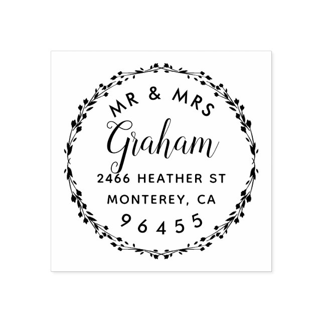 Newly Weds Mr. & Mrs. Rustic Script Rücksendeadres Gummistempel (Prägung)