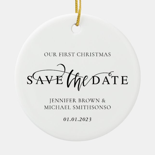Newly Weds Photo First Christmas Save the Date Keramik Ornament (Vorne)