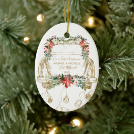 Newlywed First Christmas Vintage Gold Floral Car Keramik Ornament