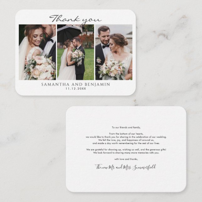 Newlyweds 3 Fotos Hochzeit Vielen Dank Mitteilungskarte (Vorne/Hinten)