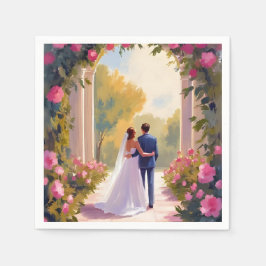 Newlyweds Bride & Groom Wedding Painting Serviette