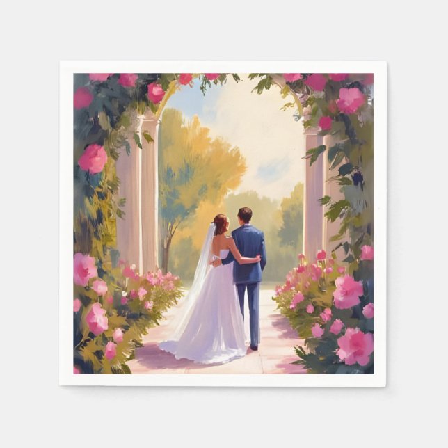 Newlyweds Bride & Groom Wedding Painting Serviette (Vorderseite)