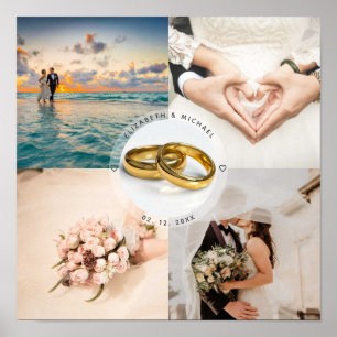 Newlyweds Couple Wedding Anniversary Foto Collage Poster