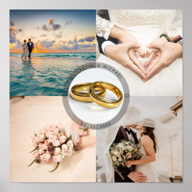 Newlyweds Couple Wedding Anniversary Foto Collage Poster