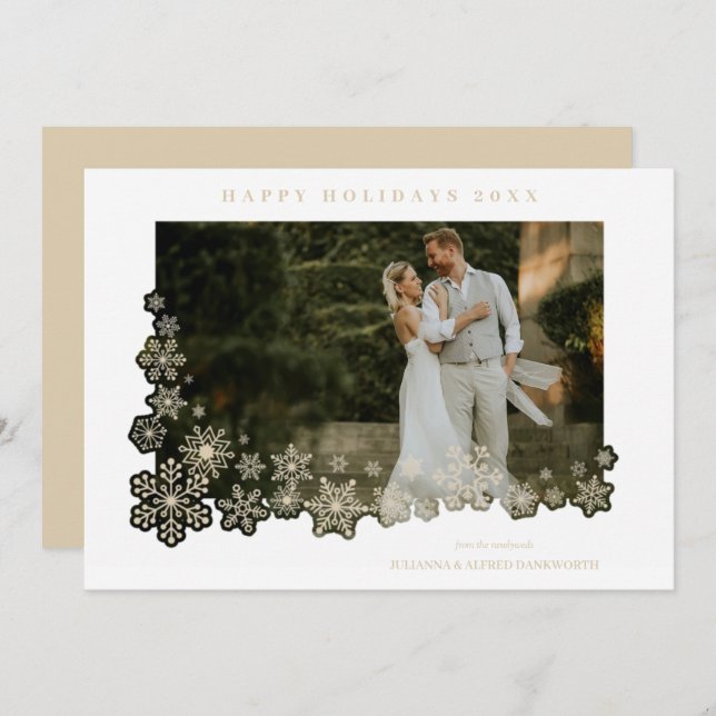 Newlyweds First Christmas Snowflakes Frame Photo (Vorne/Hinten)