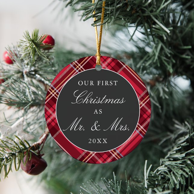 Newlyweds First Christmas Tartan | FOTO Keramik Ornament (Von Creator hochgeladen)
