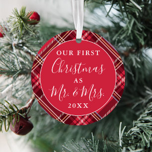 Newlyweds First Christmas Tartan FOTO Ornament