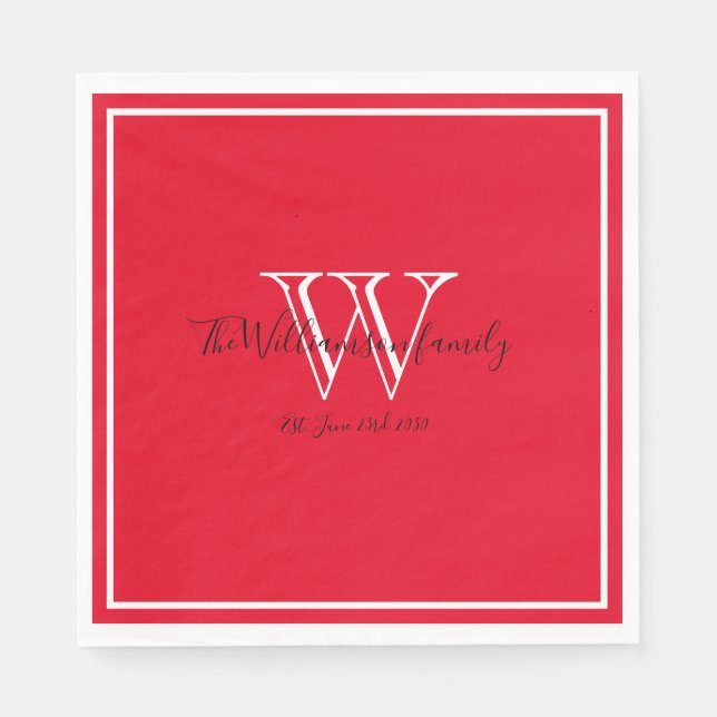 Newlyweds Gift Monogram Name Script Red Paper Serviette (Vorderseite)