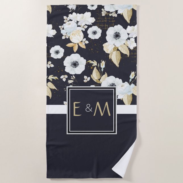 Newlyweds Monogrammed Wedding Decor Ohrts Bluw Wht Strandtuch (Vorderseite)