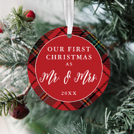 Newlywings First Christmas Tartan Holiday Foto Ornament