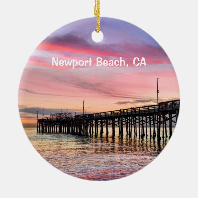 Newport Beach 2-seitig rund Keramik Ornament (Hinten)