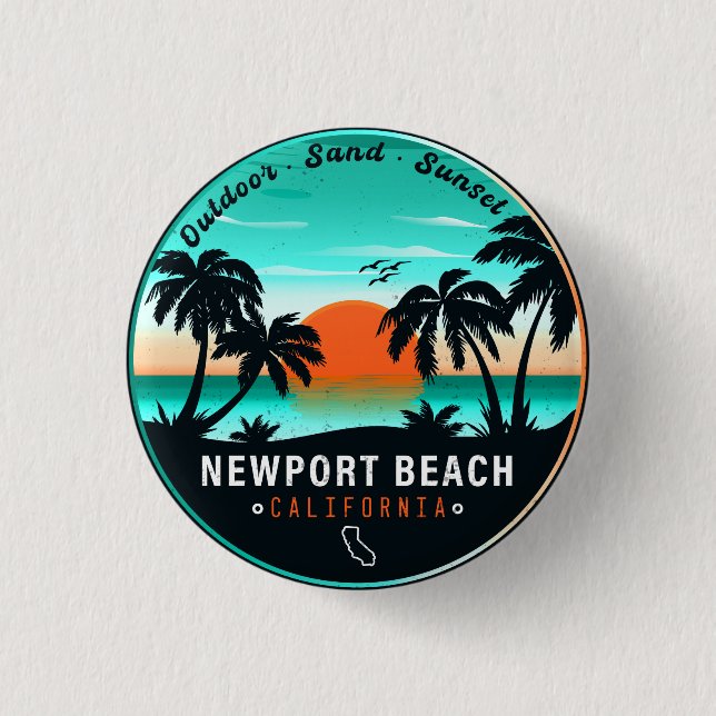Newport Beach California Retro Sunset Souvenir 60e Button (Vorderseite)