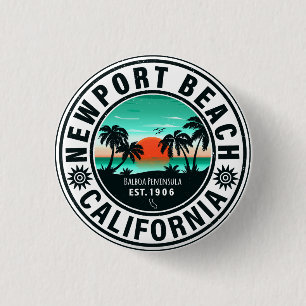 Newport Beach California Retro Sunset Souvenir 80e Button