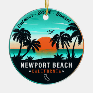 Newport Beach California Retro Sunset Souvenir 80e Keramik Ornament