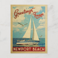 Newport Beach Postcard Sailboat Vintag Kalifornien