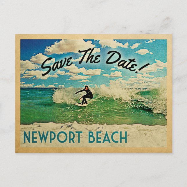Newport Beach Save the Date California Surfing Ankündigungspostkarte (Vorderseite)