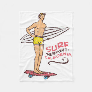 Newport Beach Surf Vintage Retro Surfbrett 60er 70 Fleecedecke