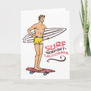 Newport Beach Surf Vintage Retro Surfbrett 60er 70 Karte