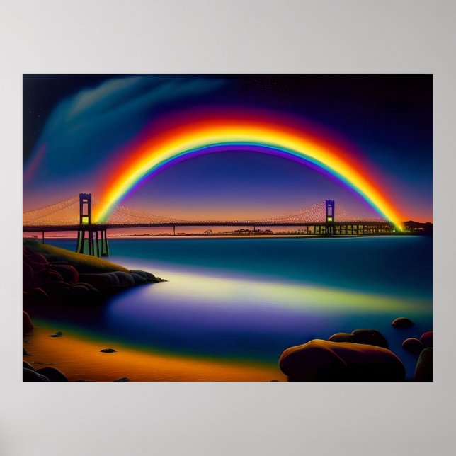 Newport Bridge, Sommernacht, Regenbogen Poster (Vorne)