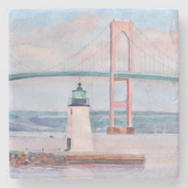 Newport Bridge und Goat Island Lighthouse Unterset Steinuntersetzer