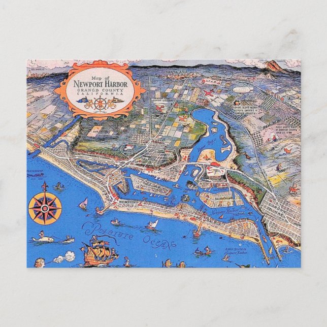 Newport Harbor CA Postkarte (Vorderseite)