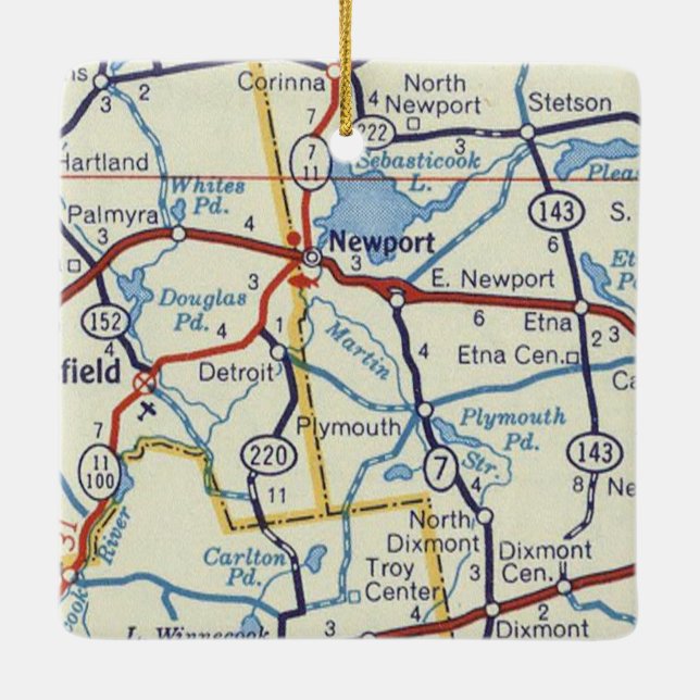 Newport Maine Vintag Map Keramikornament (Rückseite)