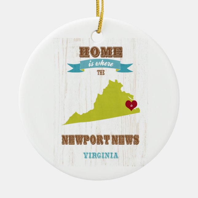Newport-Nachrichten, Virginia-Karte - Zuhause ist Keramik Ornament (Vorne)