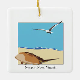 Newport News, VA Horseshoe Crab Seagull Beach Keramikornament