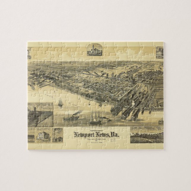 Newport News Virginia Warwick Landkreis Karte 1891 Puzzle (Horizontal)
