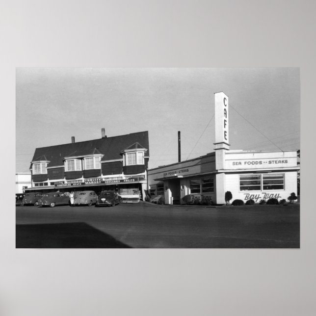 Newport, Oregon View Bay Way Caf � Foto Poster (Vorne)