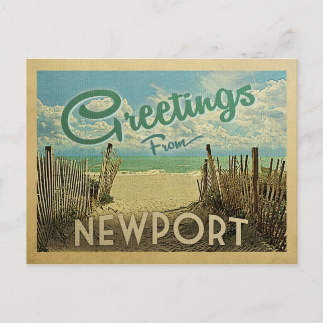 Newport Postcard Beach Vintage Travel Postkarte (Vorderseite)