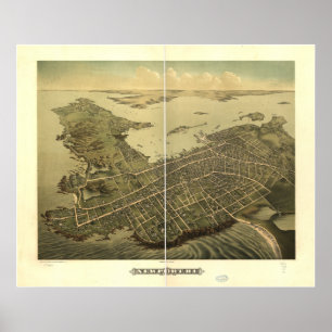 Newport Rhode Island 1878 Antique Panorama Karte Poster