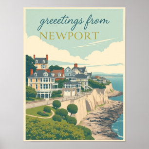 Newport, Rhode Island Cliff Walk Villen Vintage Poster