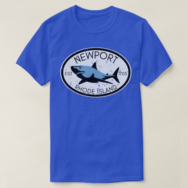 Newport Rhode Island Fischerei Hai Strand Vint T-Shirt (Design vorne)