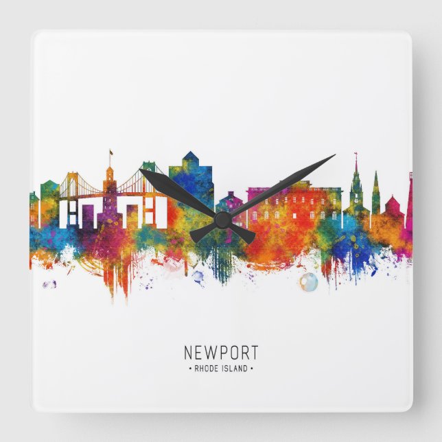 Newport Rhode Island USA Skyline Quadratische Wanduhr (Vorderseite)