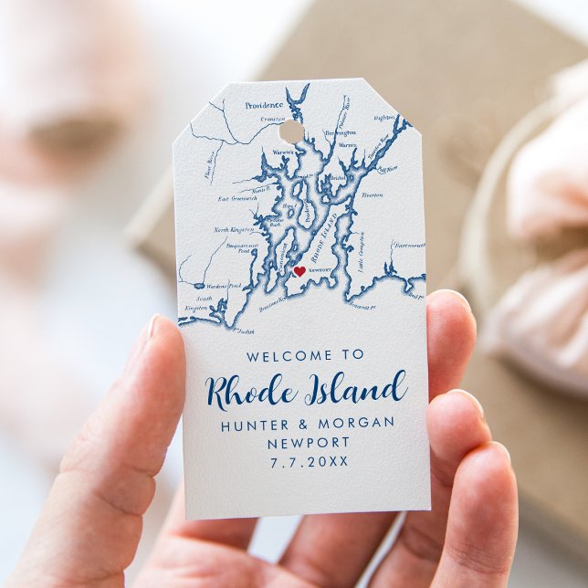 Newport RI Elegant Moderne Marine Gastgeschenk Hoc Geschenkanhänger (Newport Rhode Island wedding favor gift tags modern navy blue welcome tags from Coastal Map Designs)