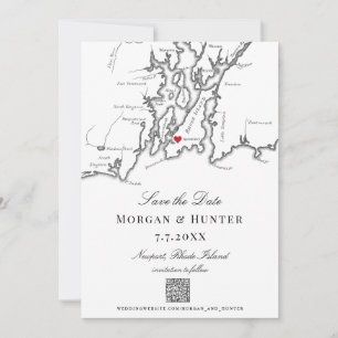 Newport RI Karte Schwarz-Weiß-Elegant QR-Code