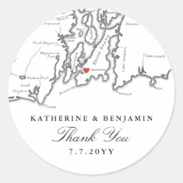 Newport RI Map Schwarz-weiße Gastgeschenk Hochzeit Runder Aufkleber