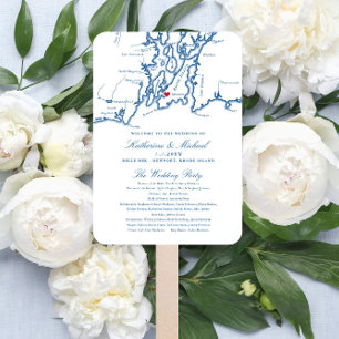 Newport, RI Map Wedding Program Elegant Navy Fächer