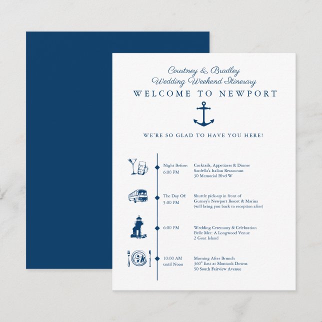 Newport RI Wedding Weekend Tour Timeline Encl Begleitkarte (Vorne/Hinten)
